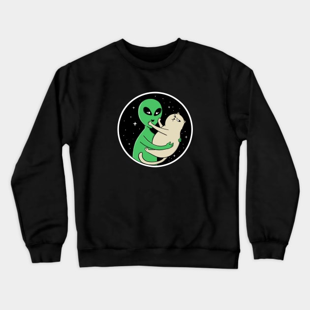 alien and cat Crewneck Sweatshirt by coffeeman